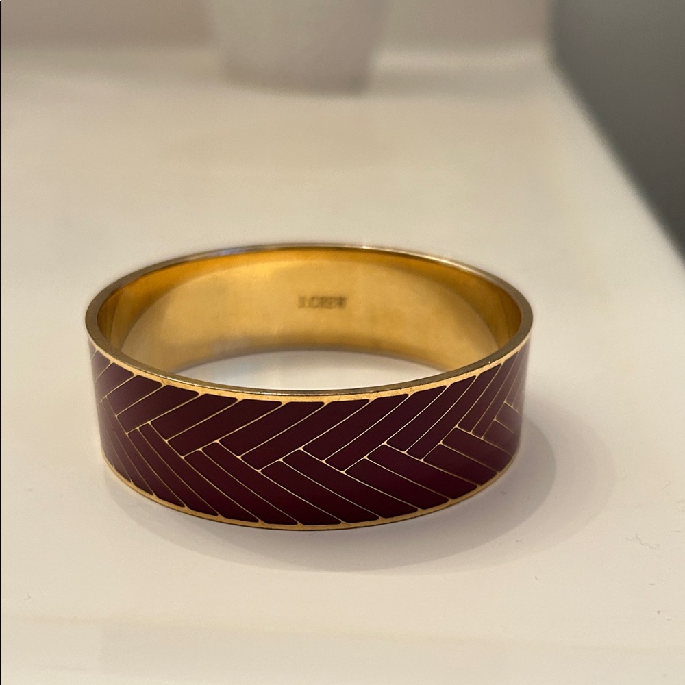 J.Crew Gold and Burgundy Chevron Bangle with pouch